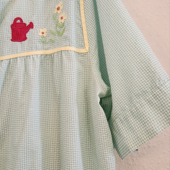 Vntg 60s Go Softly Lght Green Seersucker Snap Front House Dress Embroidered Sz M - Picture 8 of 11
